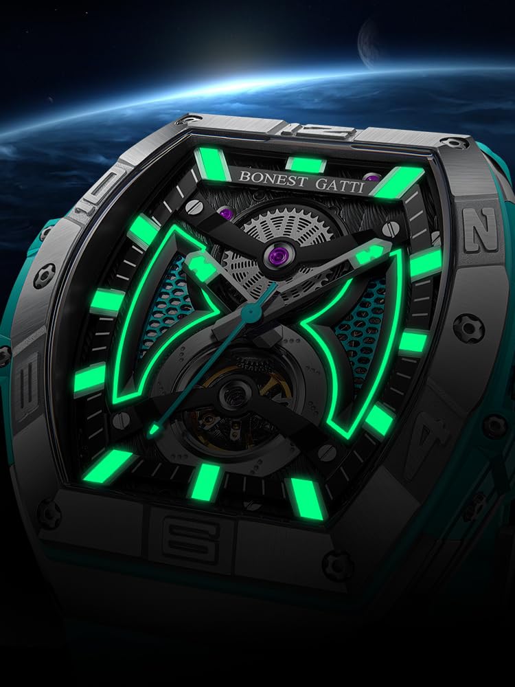 ACHARD BONEST Gatti Men Luxury Watch 42mm*53mm Tonneau Case Automatic Mechanical Wristwatch 5ATM Sapphire Luminous Fluororubber Strap