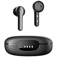 Wireless Headphones, Wireless Bluetooth Earbuds, Noise Canceling with 4 Microphone 32H Playtime, Waterproof Earphones for Music Calls School Work, Flybuds C2 Black