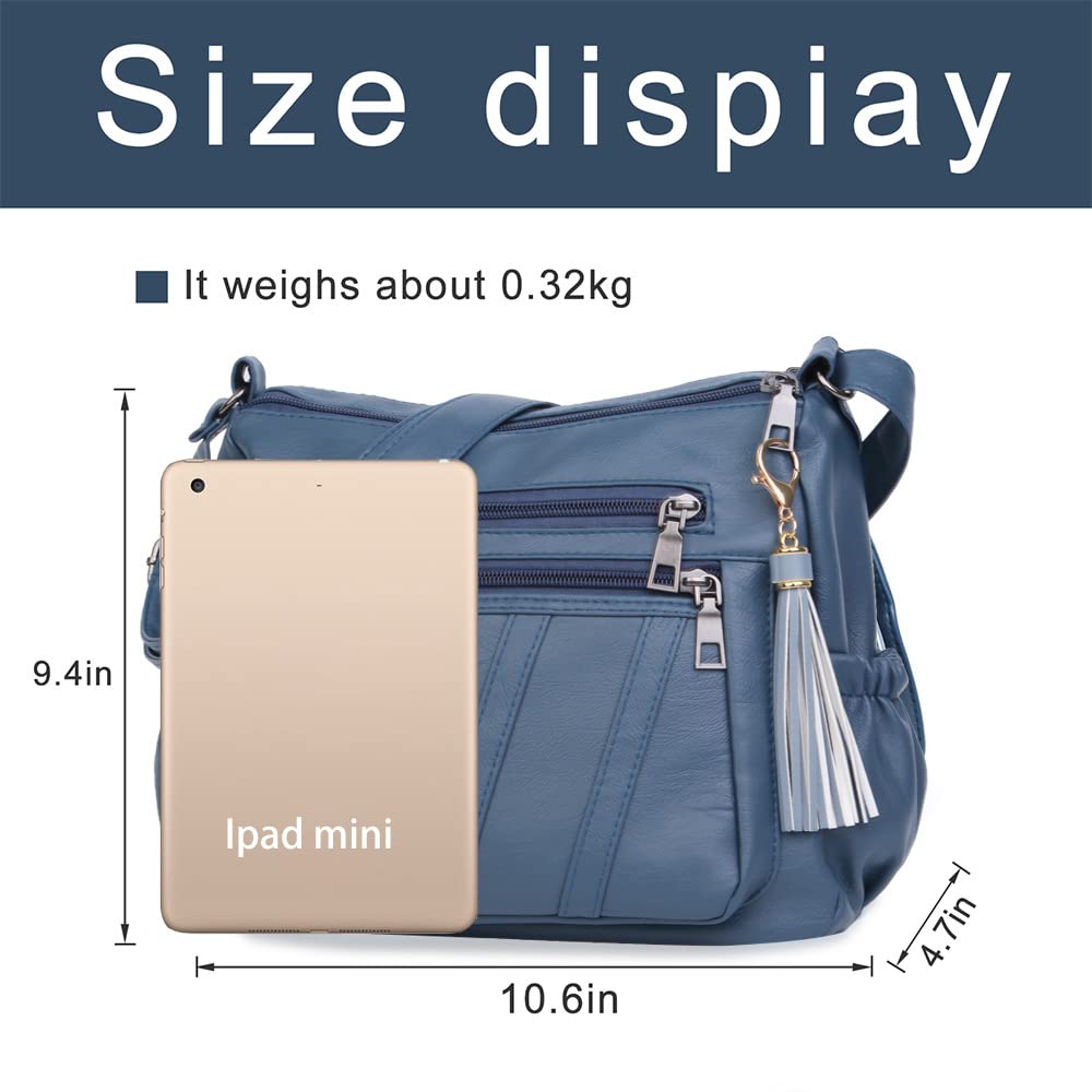 ELDA Crossbody Bag for Women with Tassel Pocketbooks Soft PU Leather Ladies Purses and Handbag Multi Pocket Shoulder Bag