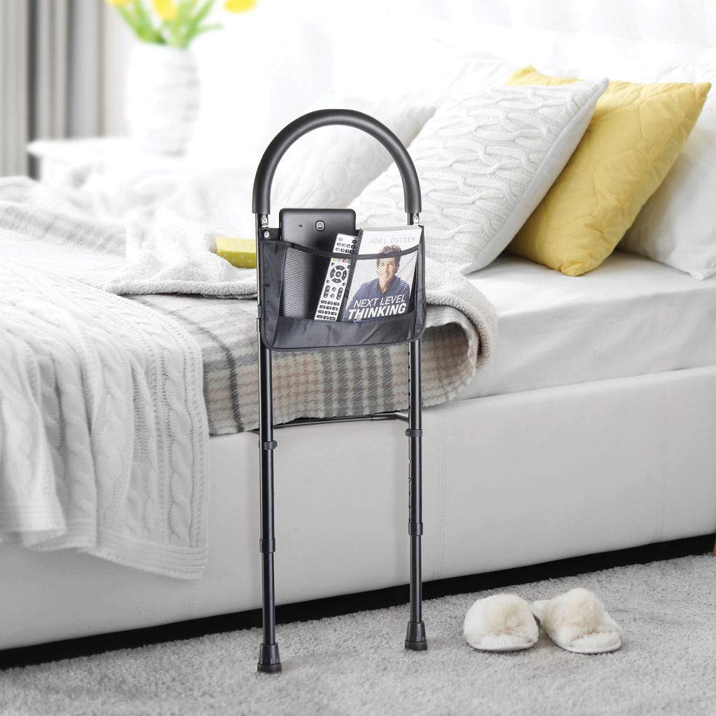 Medical king Bed Assist Rail with Adjustable Heights - with Storage Pocket - for Seniors with Hand Assistant bar - Easy to get in or Out of Bed Safely with Floor Support