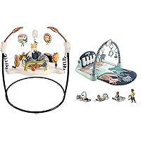 Fisher-Price Baby Bouncer Palm Paradise Jumperoo Activity Center & Playmat Kick & Play Piano Gym with Musical and Sensory Toys for Newborn to Toddler, Navy Fawn (Amazon Exclusive)