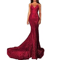 Women's Sexy Mermaid Sequin Evening Party Dress Long Spaghetti Strap Formal Prom Gowns