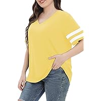 Womens Plus Size Tops Summer Short Sleeve Casual Loose Tunic V Neck Tee T Shirts 1X-5X