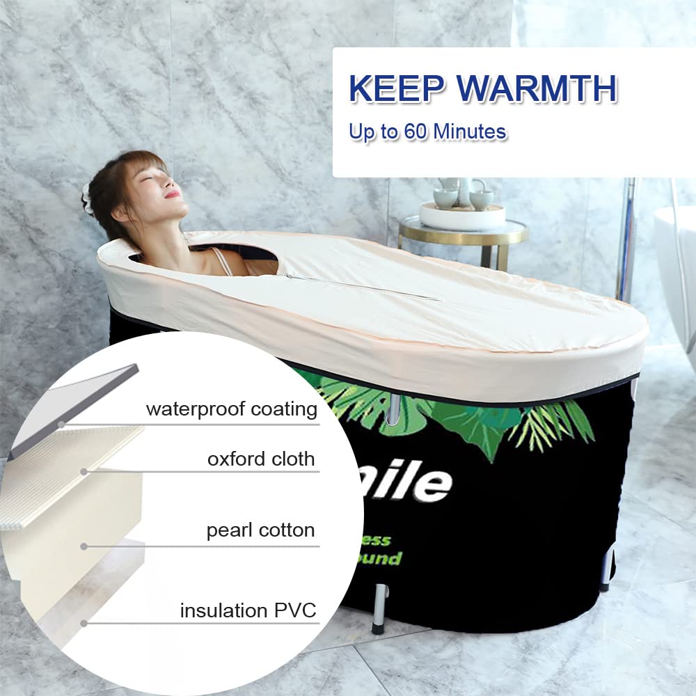 ptlsy Portable Bathtub for Adult Foldable Japanese Soaking Bath Tub for Personal Hot Cold Ice Spa at Home Large Freestanding Tub with Cover Mental Support (Green Large)