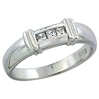 Sterling Silver Cubic Zirconia Ladies' Wedding Band Ring Channel Set Princess, 3/16 inch Wide
