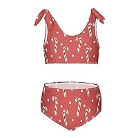Girls' Swimwear Candy Canes Red Polka Dot Toddler Bathing Suit for Girls Swimsuit Size 3-12T Bikini Set
