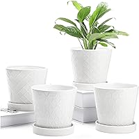 Plant Pots Indoor –5 inch Ceramic Flower Pot with Drainage Hole and Ceramic Tray - Gardening Home Desktop Office Windowsill Decoration Gift, Set of 4 - Plants NOT Included (White)