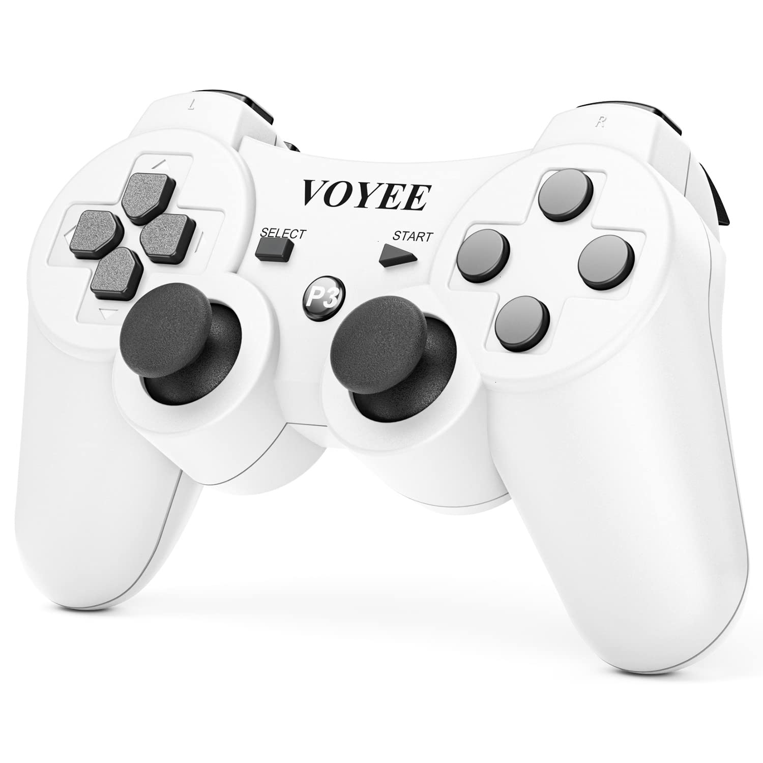 VOYEE Wireless Controller Compatible with Playstation 3 PS-3 Controller with Upgraded Joystick/Rechargerable Battery/Motion Control/Double Shock (White)