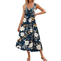 Women's 2024 Summer Maxi Dress Casual Floral Print Sleeveless Square Neck Flowy Long Beach Elegant Tank Sundresses