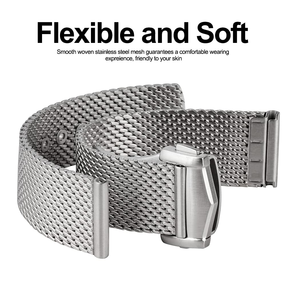 watchdives Watch Band Stainless Steel Mesh Straps for Men, 20mm Mesh Bracelet Adjustable Woven Metal Straps
