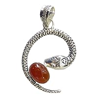Red Onyx Gemstone Handmade Snake Design Pendant for Men and Women Ethnic Boho Style 925 Silver Plated Fashion Pendant Jewelry