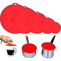 Set of 5 Silicone Lids - Heat Resistant, Microwave Splatter Covers, Reusable Food Suction Lids for Cups, Bowls, Plates, Pots, Pans, Skillets, Stovetops, Ovens, and Refrigerators - Includes 5 Sizes(XS,