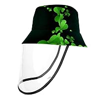 Sun UV Protective Hats for Men Women with Full Face Visor Shield 21.2 Inch Outdoor Detachable Bucket Cap for Kids Green Clover Leaves St Patrick's Day Background