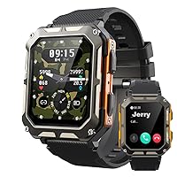Military Smart Watch for Men, Rugged Bluetooth Smart Watch, Bluetooth Call, IPX8 Waterproof, AI Voice Assistant with HR Monitor for Sport Hiking Camping (Orange)