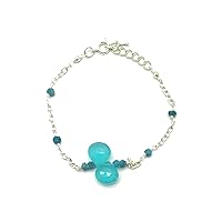 Natural Apatite Silver plated, 4-10x10mm Heart & Rondelle Faceted 7 inch Adjustable bracelet beaded bar bracelet jewelry for GF & Wife, Mother gift