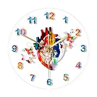 Heart Design Anatomy Watercolour Painting Print Acrylic Silent Quartz Wall Clock Medical Office Art Decor Cardiovascular Artwork Hanging Watch