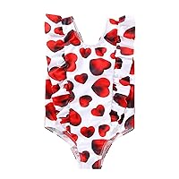 Girls' Swimming Suits 1 PCS Heart Printed Swimsuits Ruffle Swimsuits Toddler Girl Swimwear for Beach