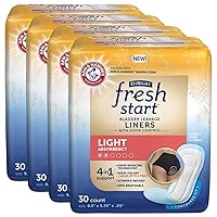FitRight Fresh Start Urinary and Postpartum Incontinence Liners for Women, Light Absorbency, with The Odor-Control Power of ARM & HARMMER Baking Soda (120 Count, 4 Packs of 30)