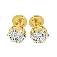 Yellow Gold 14KT Flower Earrings 1.00 carats Genuine Natural, Real Diamonds