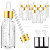 PrettyCare Eye Dropper Bottle 2 oz (12 Pack Clear Glass Bottles 60ml with Golden Caps, 24 Labels, Funnel & Measured Pipettes) Empty Tincture Bottles for Essential Oils