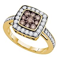 TheDiamondDeal 10k Yellow Gold Womens Brown Diamond Square Cluster Ring 1.00 Cttw