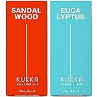 Sandalwood Essential Oils for Diffuser & Eucalyptus Essential Oil for Diffuser Set - 100% Natural Aromatherapy Grade Essential Oils Set - 2x4 fl oz - Kukka