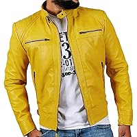Mens Yellow Motorcycle Quilted Biker Original New Stylish Leather Jacket,Mens Biker Leather Jacket