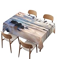 Coastal theme tablecloth, 60x104 inch, Waterproof Stain Wrinkle Resistant Reusable Table Cloth, for Family Kitchen Gatherings dining Dinner Decor-Rectangle Table Clothes for 6 Ft Tables, Ivory Blue