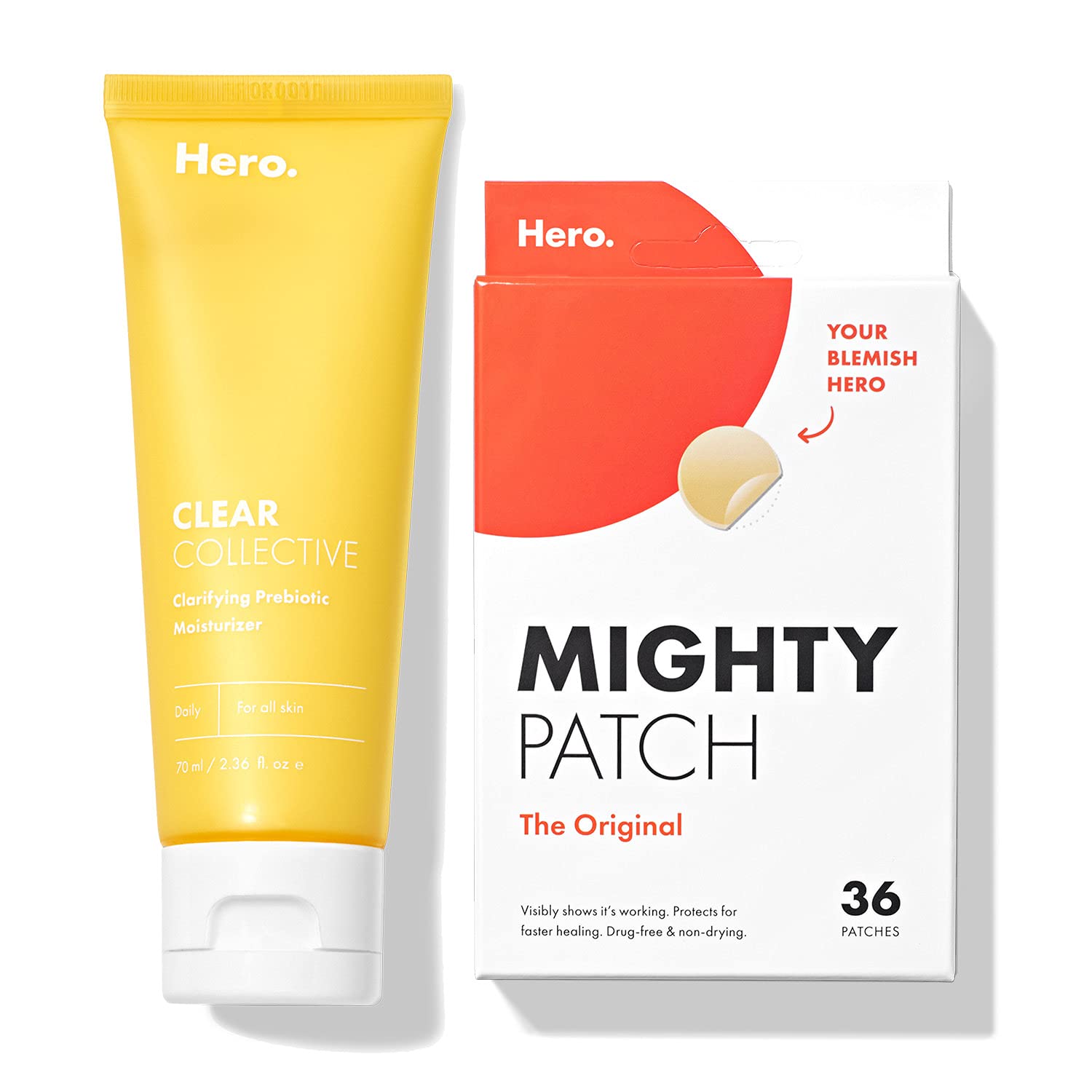 Mighty Patch Hero Original (36 count) and Clarifying Prebiotic Moisturizer Bundle