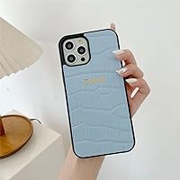 Personalise Gold Silver Initial Letters PU Leather Crocodile Case for iPhone 14 15 Pro Max 14 Pro 14 15 Plus 14 12 13 15 Pro Max 11 Pro Max Phone Case Luxury Hard Covers (cro-Light Blue)