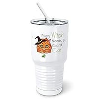 Witchcraft Orange Cat Lover Tumbler with Spill-Resistant Slider Lid and Silicone Straw (30 oz Tumbler, White)