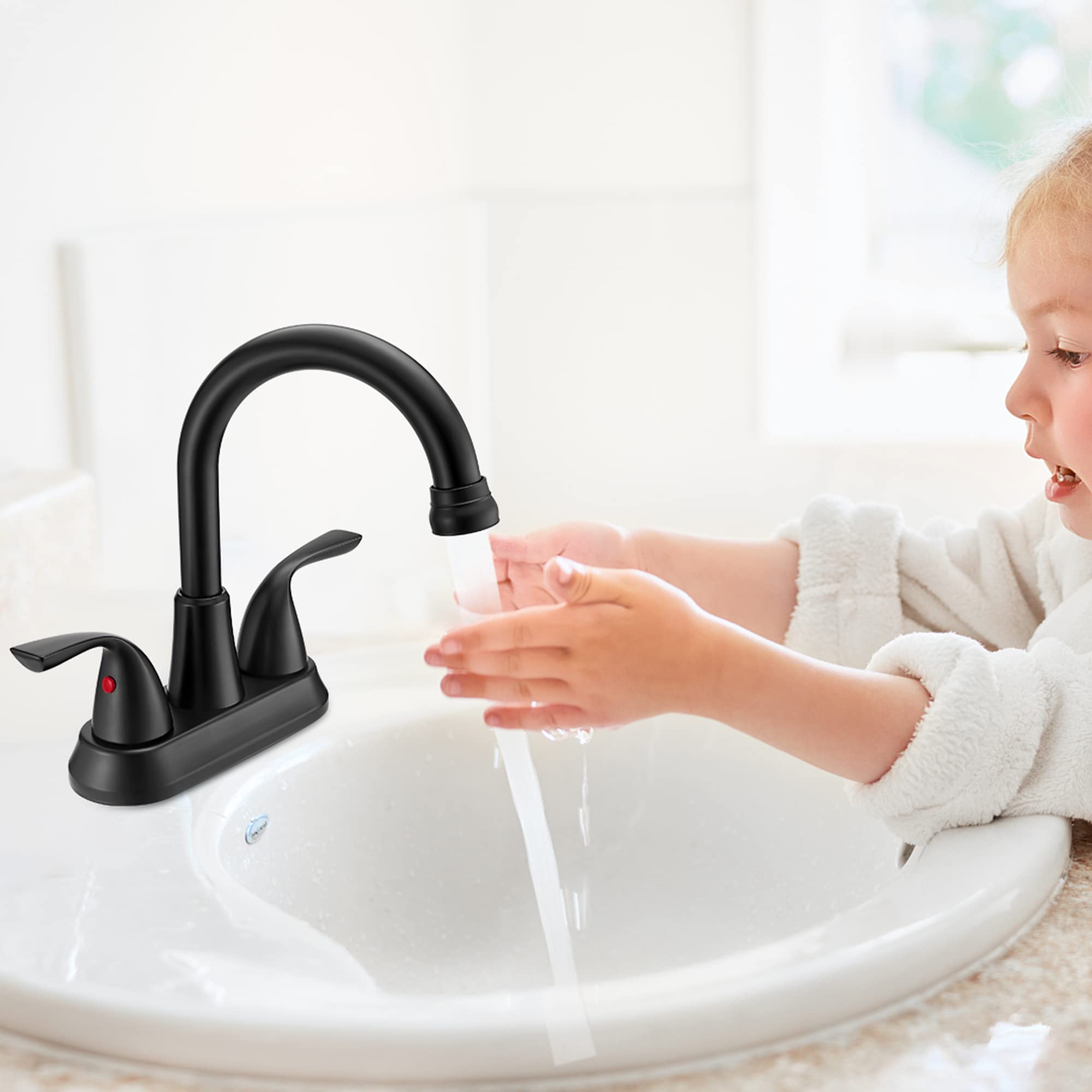 Bathroom Faucets, Faucet for Bathroom Sink 4 Inch 2 Handle Centerset, Bathroom Sink Faucet 3 Hole, Lead-Free, Matte Black Faucets for Bath Vanity Fixtures (Not Include Hot & Cold Water Lines)