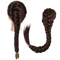 Deniya Long Braided Ponytail Clip in/on Hair Braided Rope Hair Chignon Drawstring Braid Hair Extensions Hairpiece Dark Brown
