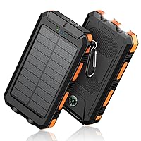 Feeke Solar-Charger-Power-Bank - 36800mAh Portable Charger,QC3.0 Fast Charger Dual USB Port Built-in Led Flashlight and Compass for All Cell Phone and Electronic Devices (Orange)