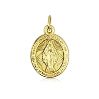 Bling Jewelry Personalized Yellow Real 14K Gold Guadalupe Holy Mother the Virgin Mary Religious Medallion Oval Medal Pendant Necklace For Women No Chain