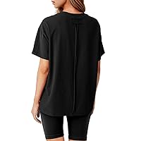 Oversized T Shirts for Women Summer Tops 2024 Trendy Cotton Casual Loose Fit Short Sleeve Side Slit Tee Shirts