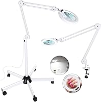 10X Magnifying Glass with Light and Stand, Veemagni 2,200 Lumens Magnifying Floor lamp with 5 Wheels Rolling Base, LED 5 Color Modes, Stepless Dimmable Lighted Magnifier for Esthetician, Facial, Salon