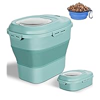 Collapsible Dog Food Storage Container, 30 Lb Pet Cat Pantry Plastic Large Containers Bin with Wheels Airtight Lids Locking Bowl, 50 Lb Kitchen Cereal Flour Sugar Rice Leakproof Sealable Dry Holder