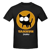FLCL Takkun The Cat Men's Cotton Short Sleeve T-Shirt Print Graphic Outdoor T Shirts Black