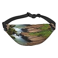 Wooden Bridge Stream Water Print Fanny Pack Women Men Waterproof Waist Bag With 3-Zipper Pockets Bum Bag For Running Travel