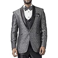 Mens Gray 7 Pc Tuxedo Suit One Button Self Design TX1012