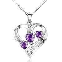 HOT New Rhinestone Gift Heart Shaped Necklace Zircon Silver Plated Pendant (Purple)
