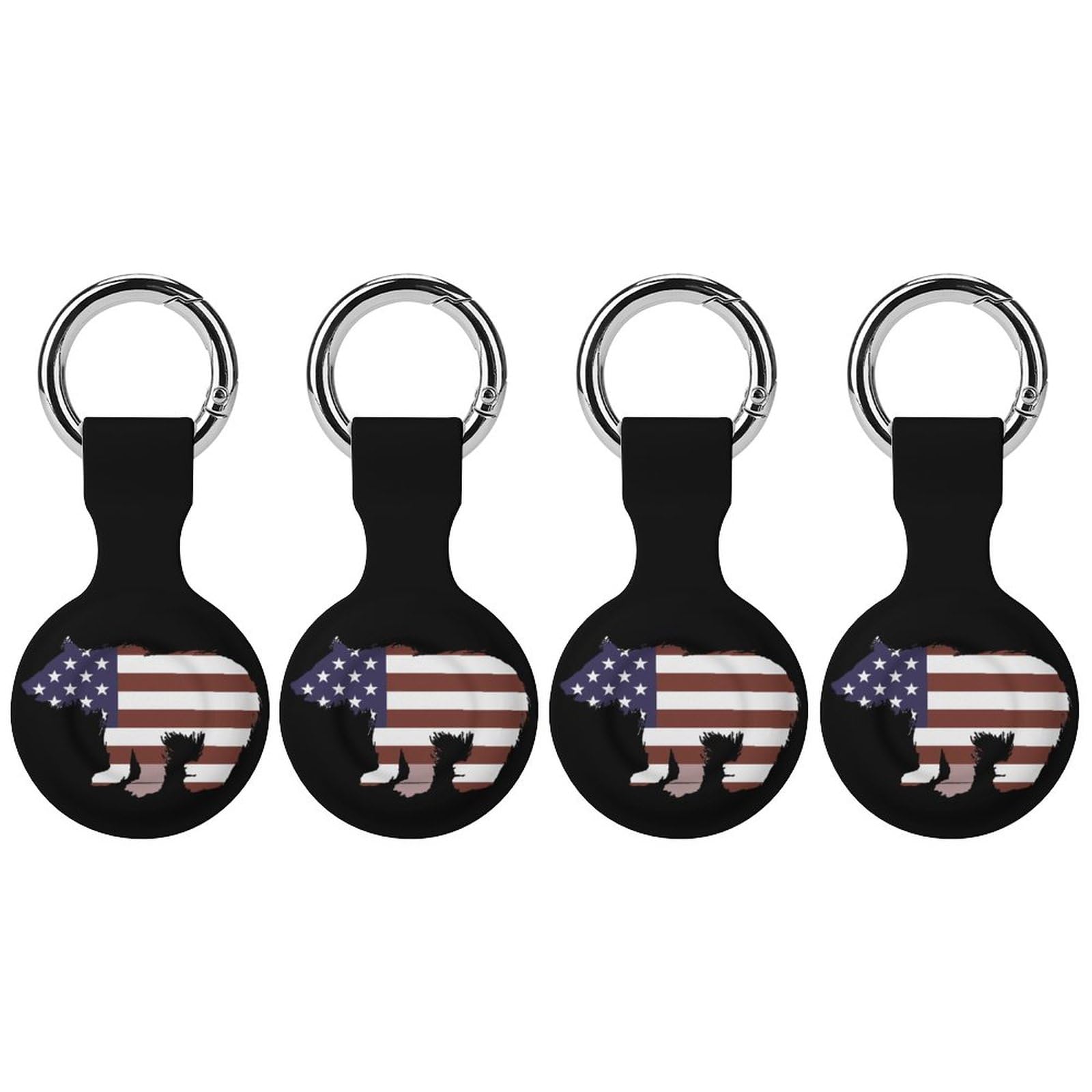 American Flag Bear Soft Silicone Case for AirTag Holder Protective Cover with Keychain Key Ring Accessories