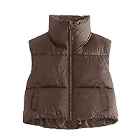 Women's Cropped Puffer Vest Winter Lightweight Sleeveless Warm Outerwear Vests Padded Gilet