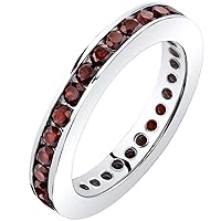 PEORA Garnet Classic Eternity Ring Band for Women 925 Sterling Silver, Genuine Gemstone Birthstone, 1 Carat total, 3mm width, Sizes 5 to 9