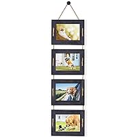 DLQuarts 5x7 Hanging Picture Frames Collage Wall Decor, 4-Opening, 3.5x5 With Mat or 5x7 Without Mat, Rustic Solid Wood Multi Picture Frames for Family, 1 Pack, Weathered Black