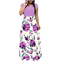 Womens Short Sleeve Dresses Floral Dresses for Women Crew Neck Beach Hawaiian Shirt Maxi Long Dresses 2024