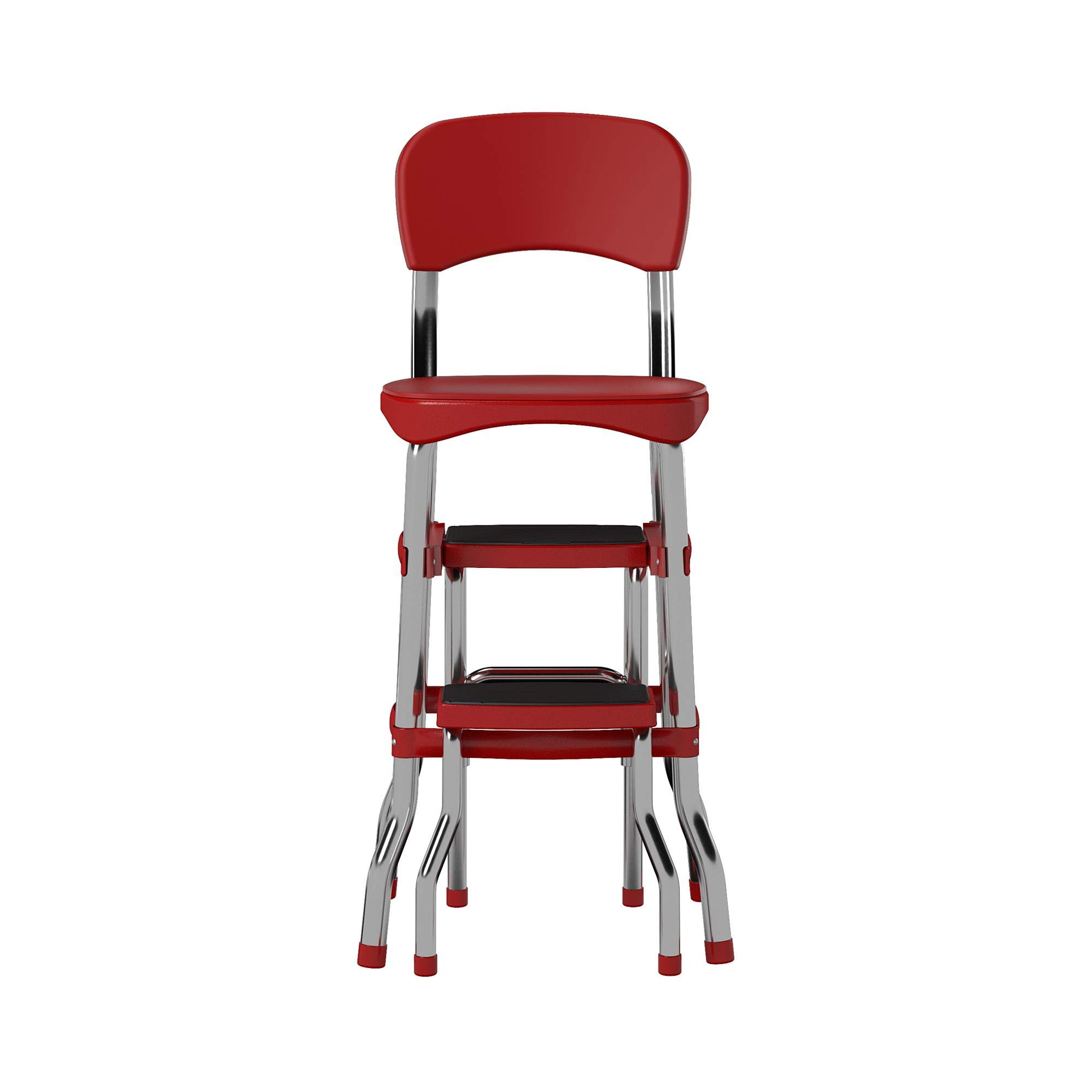 Cosco Retro Counter Chair/Step Stool, Sliding, Red