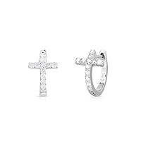 Natalia Drake Tiny Cross Huggie 1/4 Cttw Diamond Hoop Earrings for Women in Rhodium Plated 925 Sterling Silver