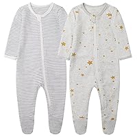 Baby Boys Girls Organic Cotton Zip-Front Sleeper Pajamas, Footed Sleep 'n Play